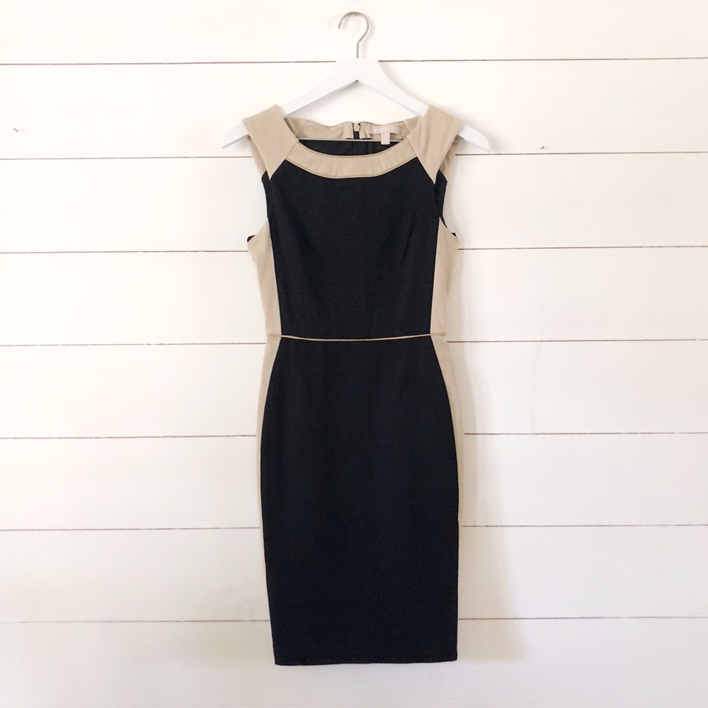 Banana Republic black & tan bodycon office dress